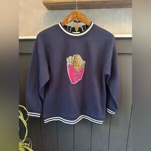 Honey &‎ Sparkle Super Soft Navy Crewneck with Sequin French Fries Size XL